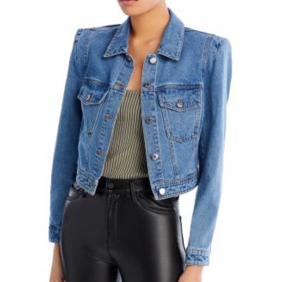 NWT Veronica Beard Hartford Strong Shoulder Cropped Denim Jacket